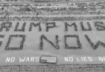 «¡DEBE LARGARSE YA!»: Manifestantes coordinan un monumental mensaje para Trump