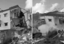 Militares nazi-sionistas derriban entre risas y aplausos una casa de civiles desplazados en el Líbano